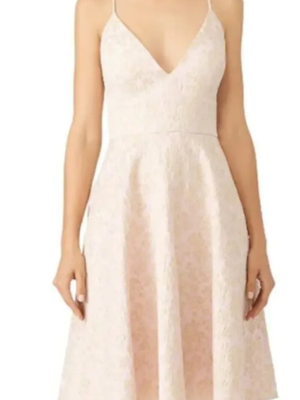 Badgley Mischka Pink Gold Metallic Brocade V-Neck Fit & Flare Midi Dress Size 14